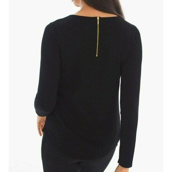 Chicos Black Mindy Pullover Sweater Top Sz 2 Back Zip Long Sleeve Classic Soft - Picture 7 of 8